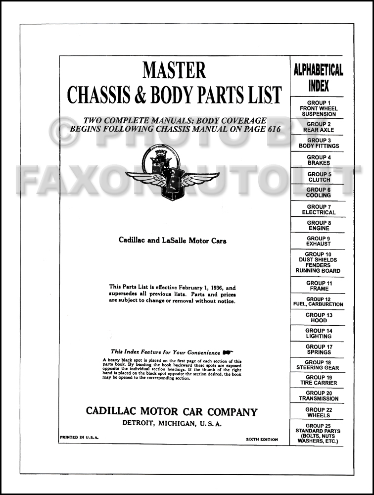 19281936 Cadillac Master Parts Book Reprint