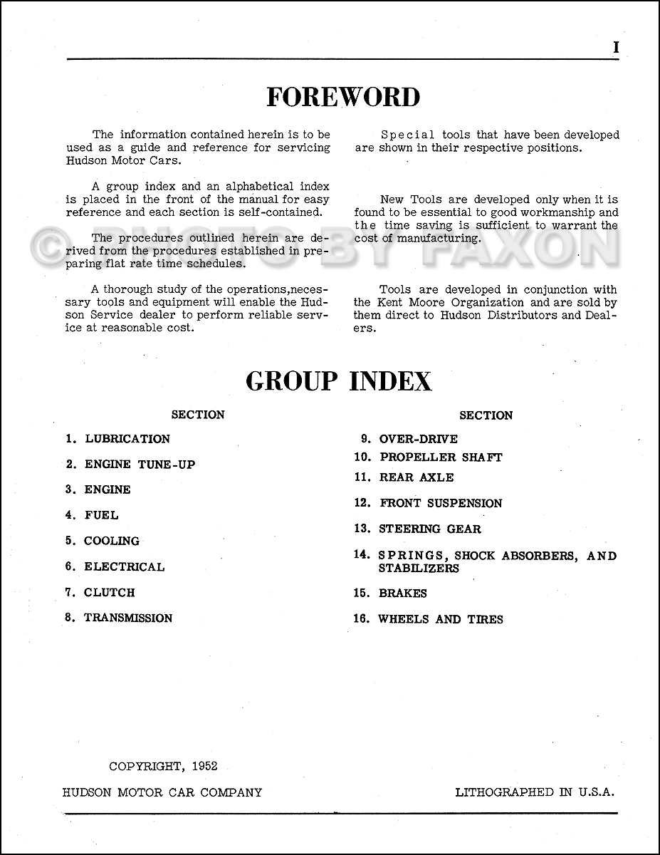 1952 Hudson Repair Shop Manual Reprint hudson wiring diagrams 