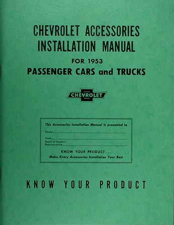 1953 Chevrolet Accessories Installation Manual Original Chevrolet