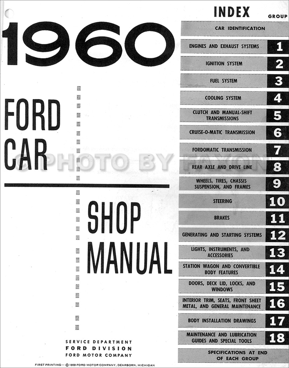 1960 Ford Car Repair Shop Manual Reprint Galaxie Fairlane ... wiring diagram 1956 ford fairlane sunliner 