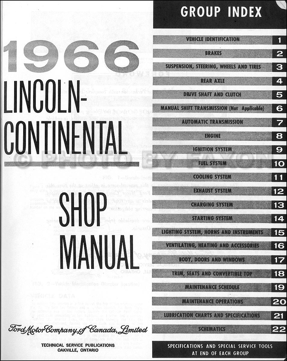 1966 Lincoln Continental Repair Shop Manual Original Canadian