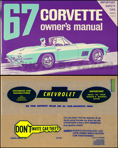 1967 Corvette Sting Ray Owner's Manual Reprint Chevrolet