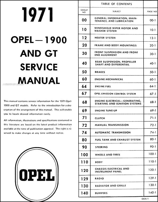 1971 Opel Repair Shop Manual Original