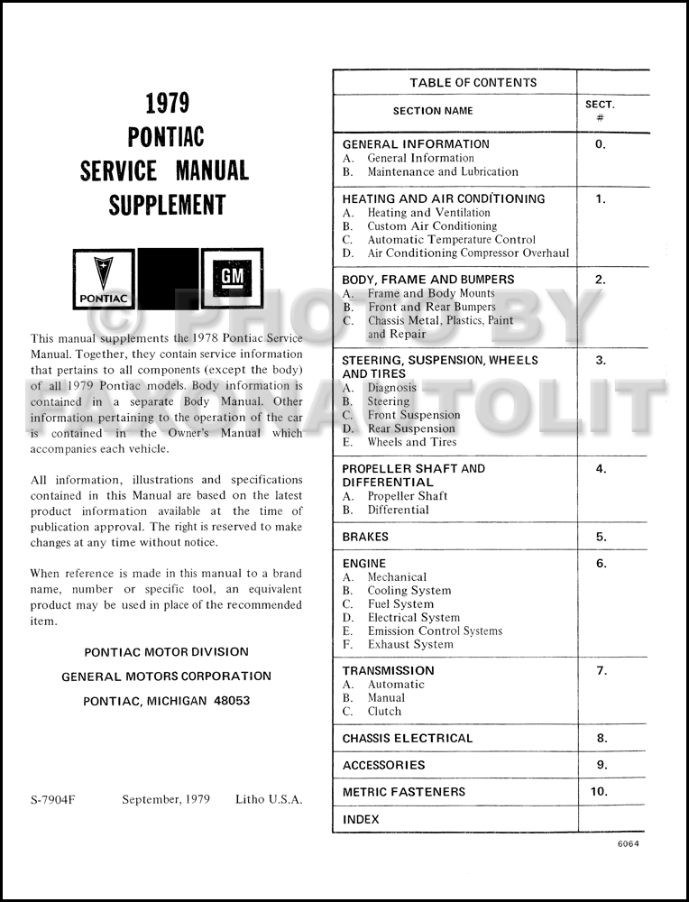 1979 Pontiac Shop Manual Trans Am Firebird Bonneville Grand Prix Am