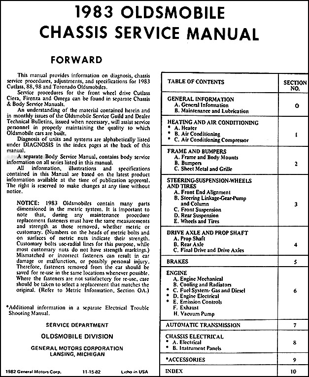 1983 Olds Repair Shop Manual Original 88 98 Cutlass ... 1931 buick wiring diagram 