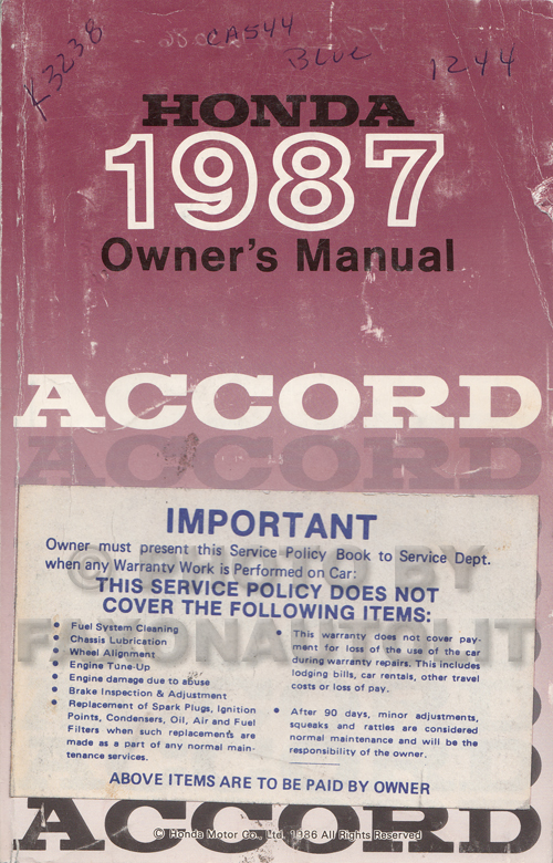 1987 Honda accord shop manual #6