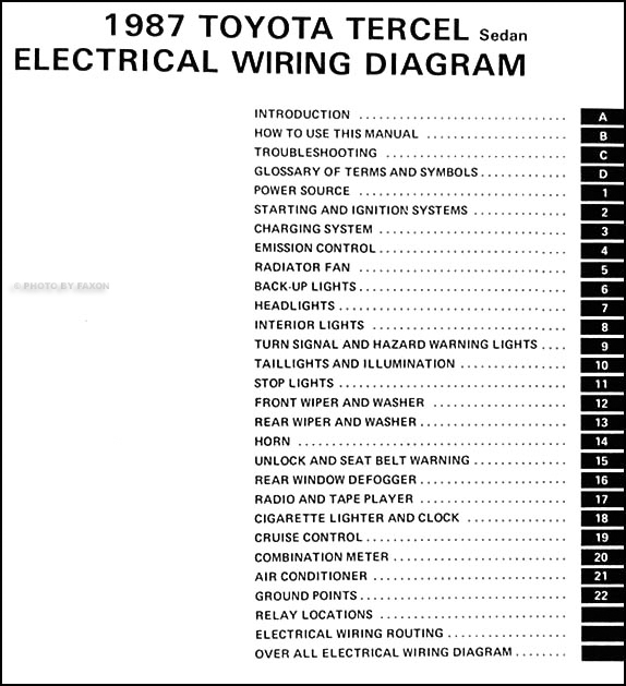 1987 Toyota Tercel Sedan Wiring Diagram Manual Original