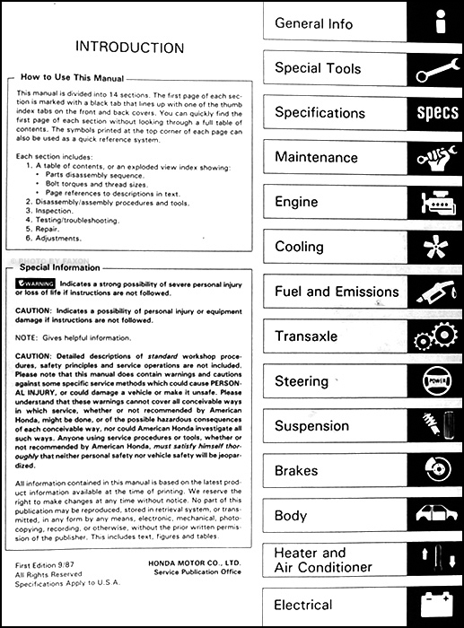 1988 Honda accord owners manual #2