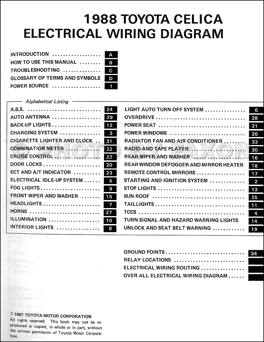 1988 Toyota Celica Wiring Diagram Manual Factory Reprint