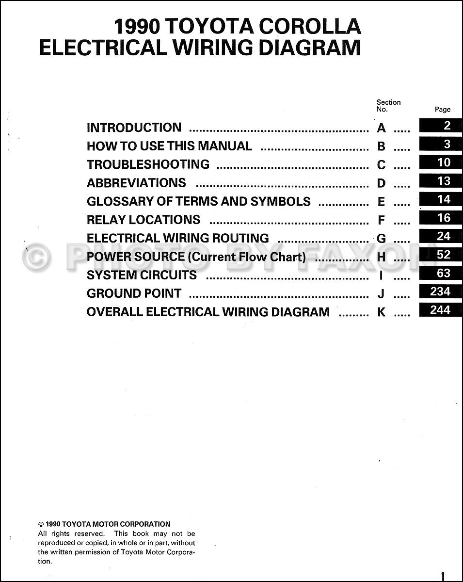 1990 Toyota Corolla Wiring Diagram Manual Factory Reprint