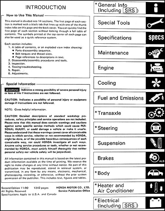 1991 Honda accord service manual free download