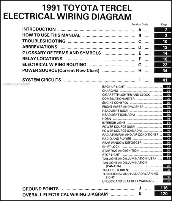 1991 Toyota Tercel Wiring Diagram Manual Original