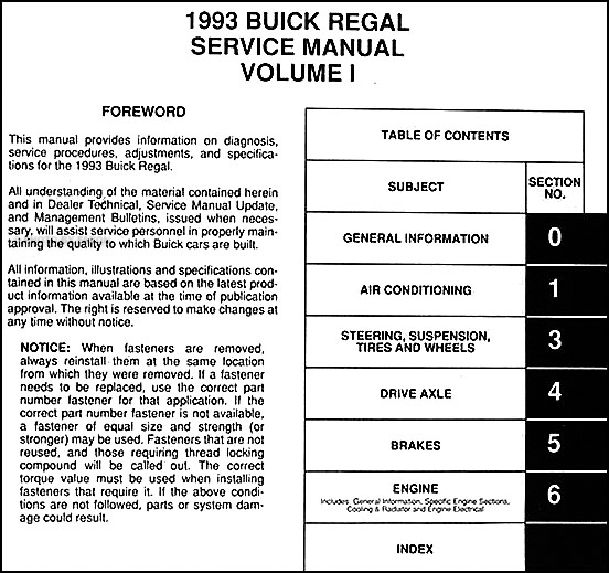 1993 Buick Regal Original Shop Manual 2 Vol Set 93 Repair