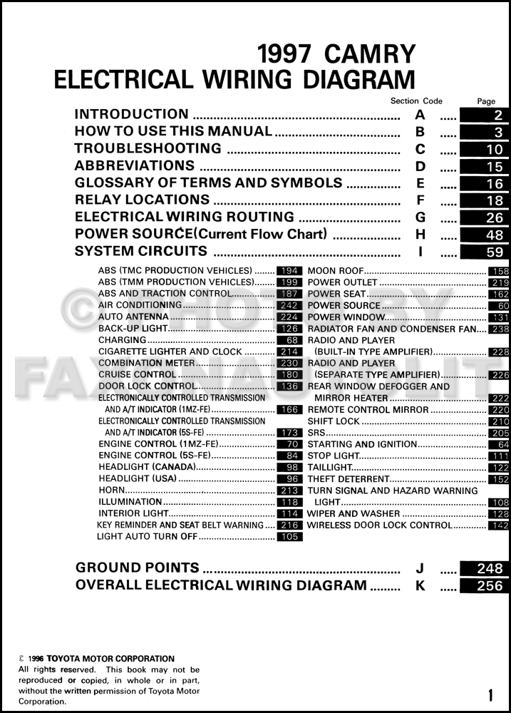 1997 Toyota Camry Wiring Diagram Manual Original