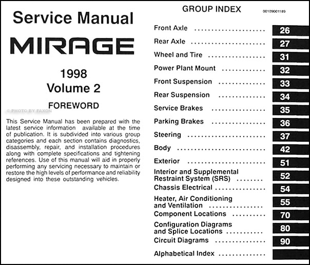 1998 Mitsubishi Mirage Repair Shop Manual Set Original