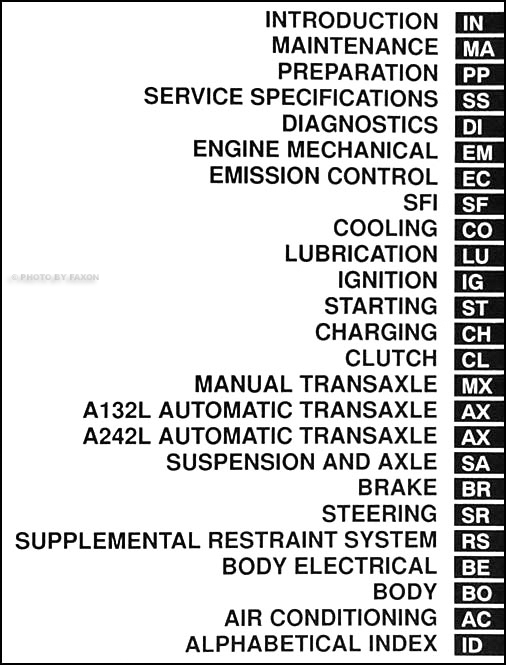 1998 Toyota tercel shop manual