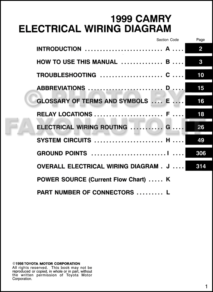 1999 Toyota Camry Wiring Diagram Manual Original