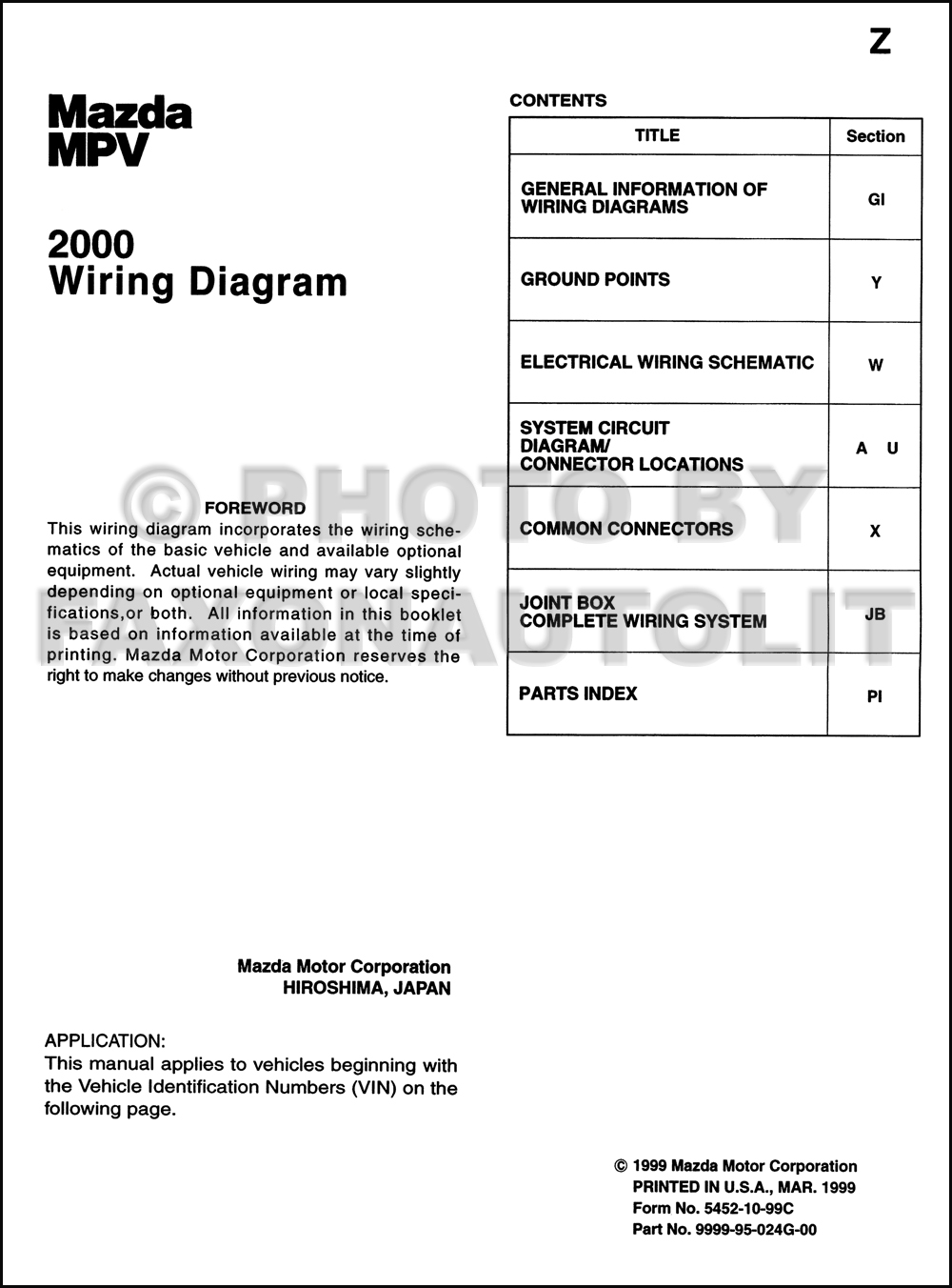 2000 Mazda Mpv Wiring Diagram Manual Original