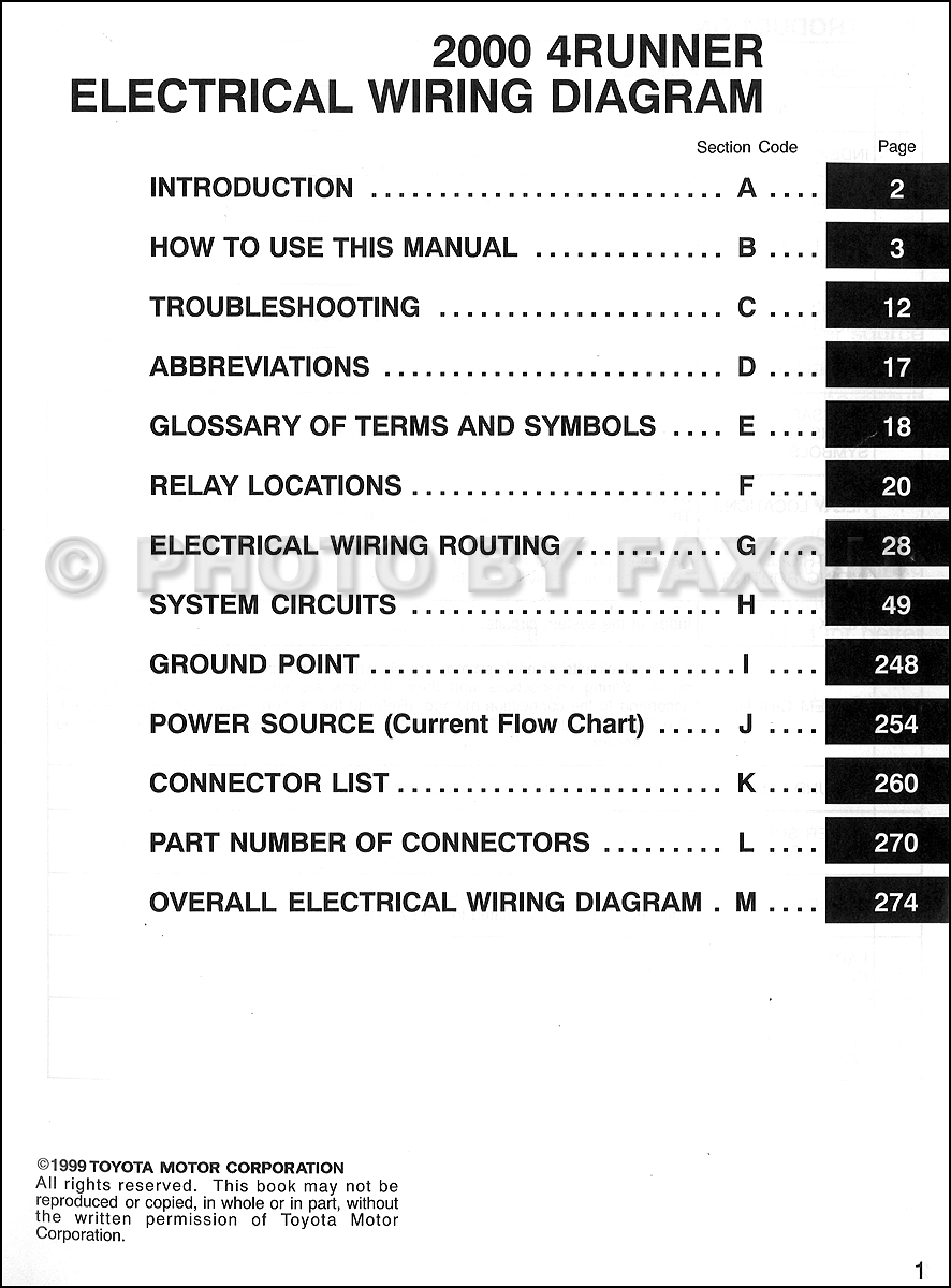 2000 Toyota 4Runner Wiring Diagram Manual Original