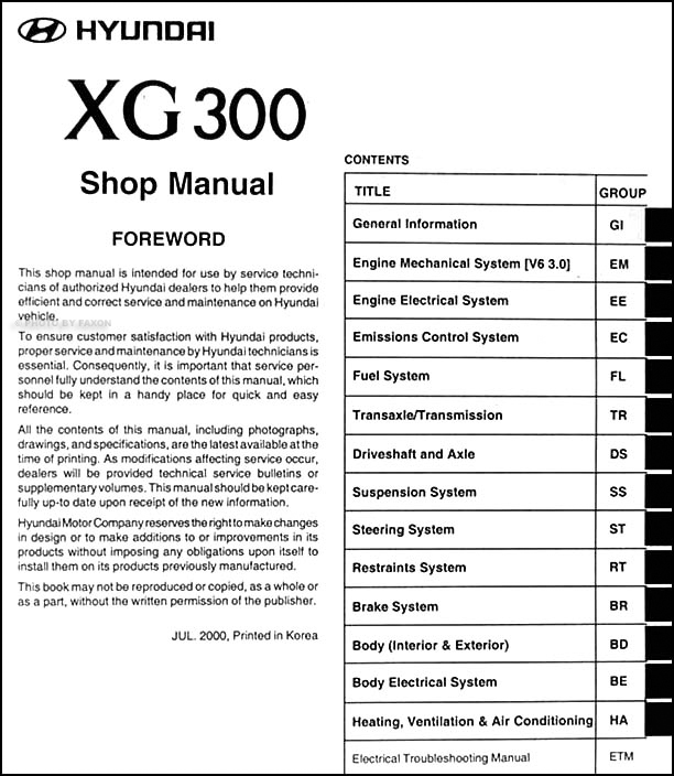 2001 Hyundai XG 300 Repair Shop Manual Original