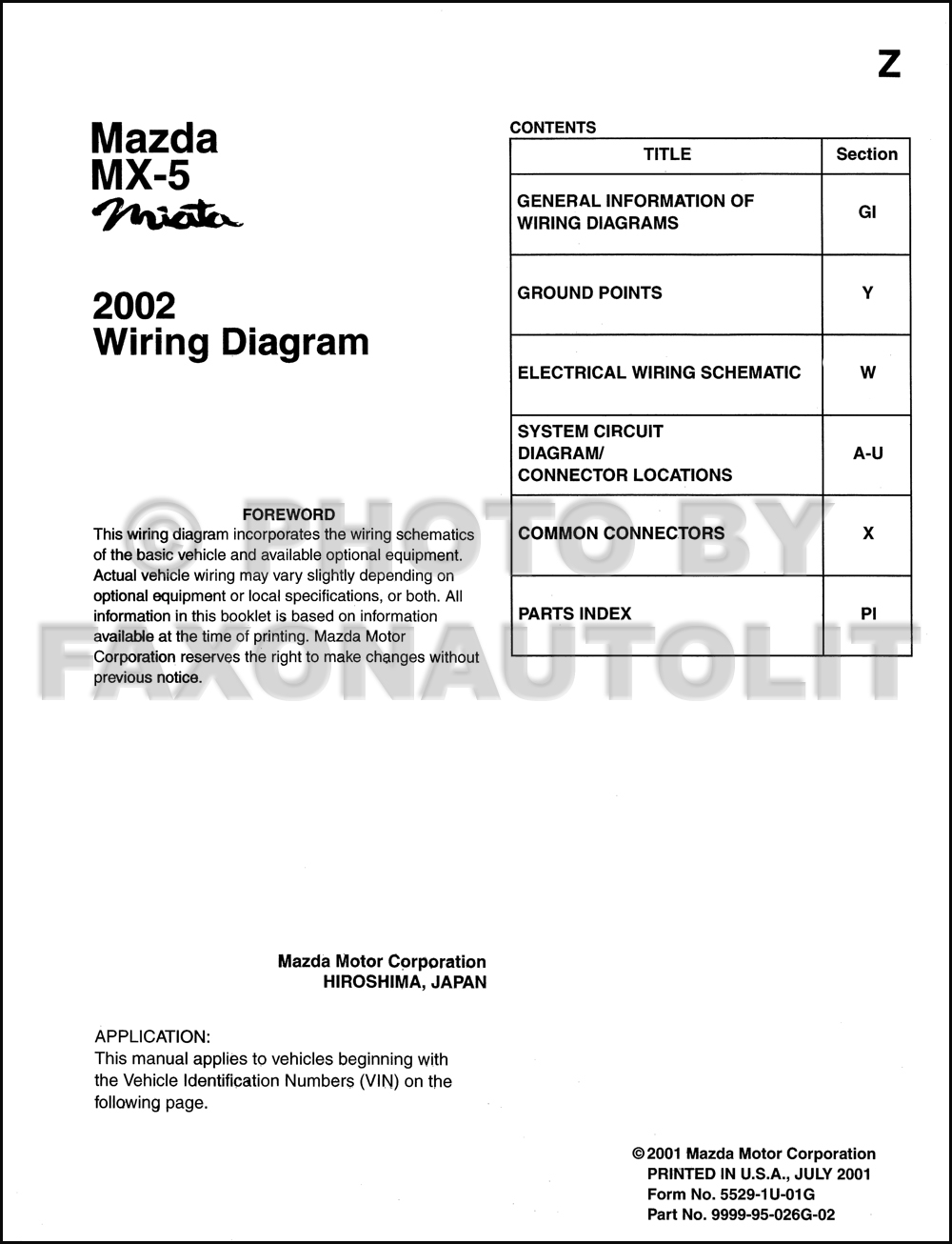 2002 Mazda MX-5 Miata Wiring Diagram Manual Original
