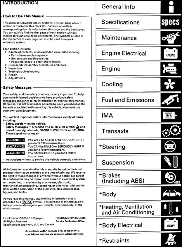 2004 Honda civic hybrid owners manual #7