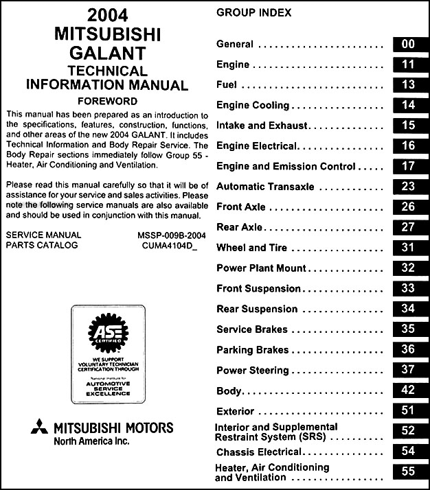 2004 Mitsubishi Galant Body Manual Original