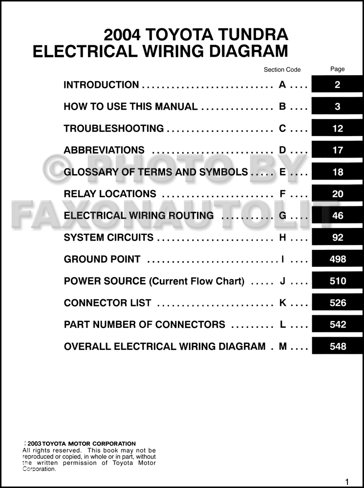 2004 Toyota Tundra Wiring Diagram Manual Original