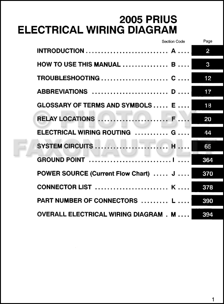 2005 Toyota Prius Wiring Diagram Manual Original