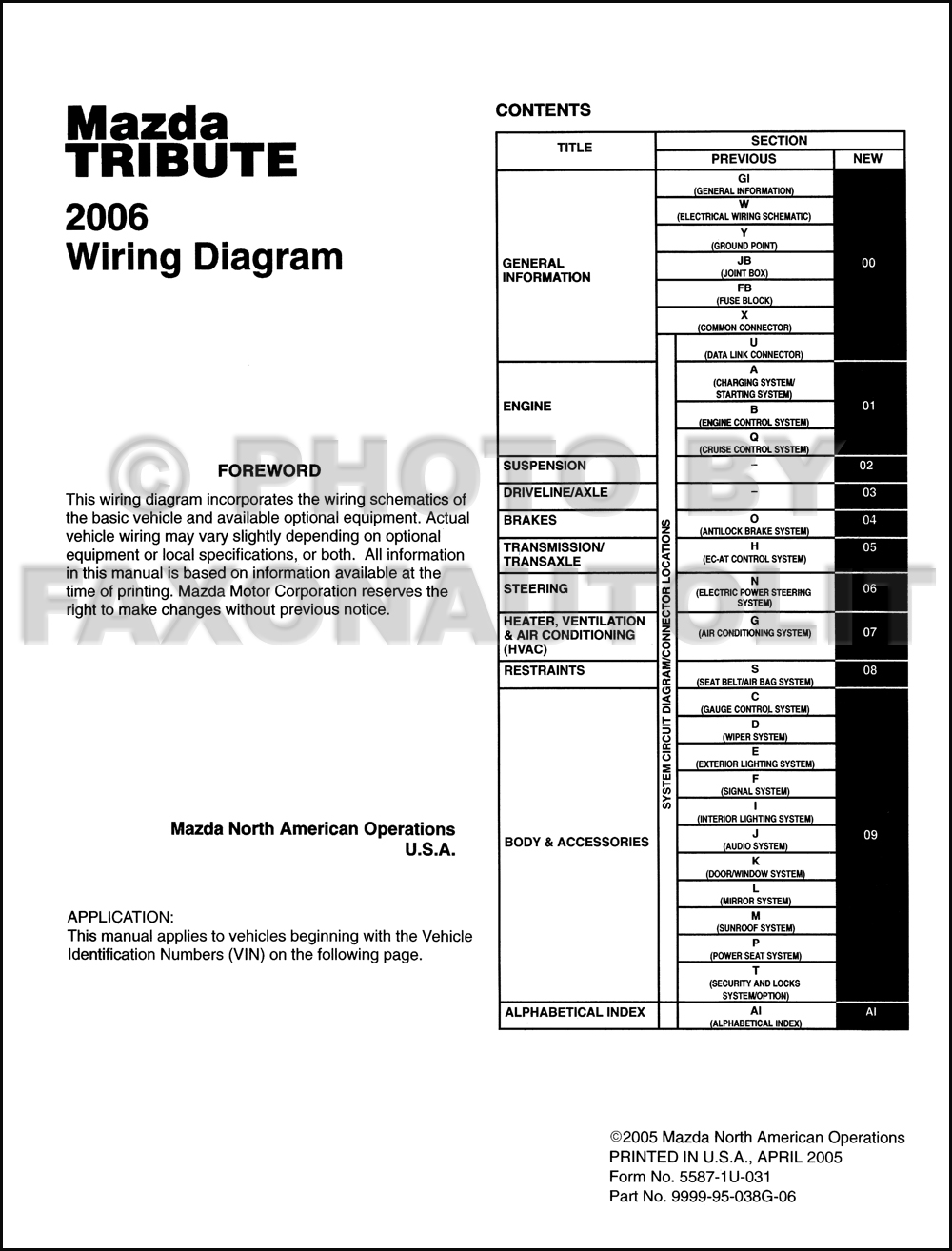 2006 Mazda Tribute Wiring Diagram Manual Original