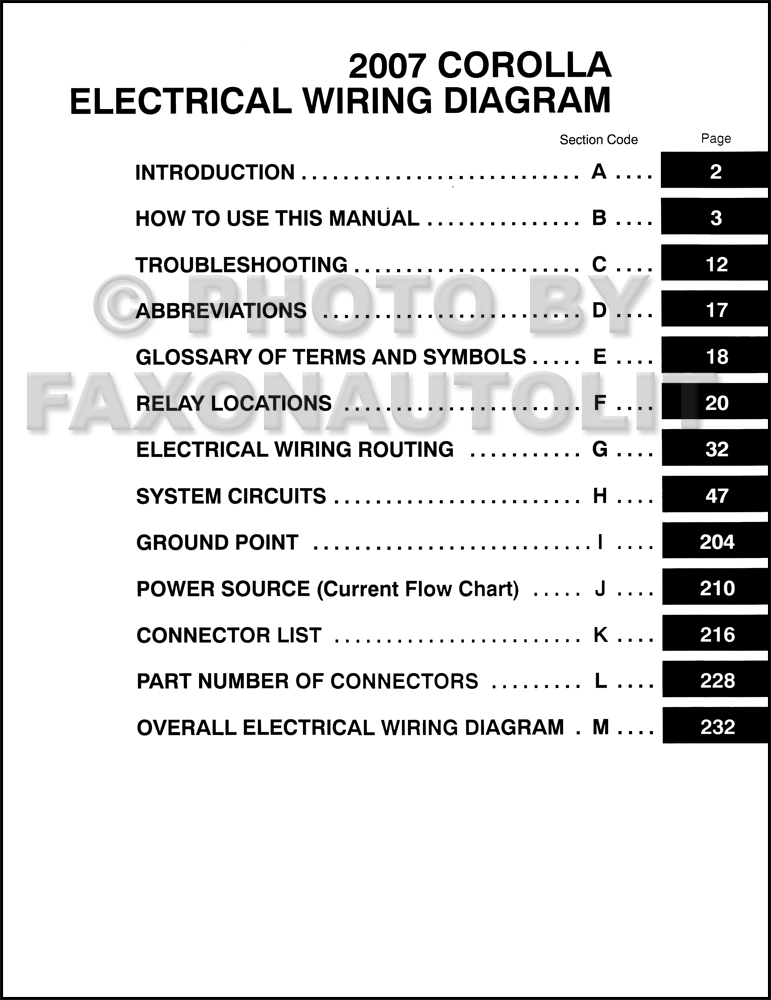 2007 Toyota Corolla Wiring Diagram Manual Original