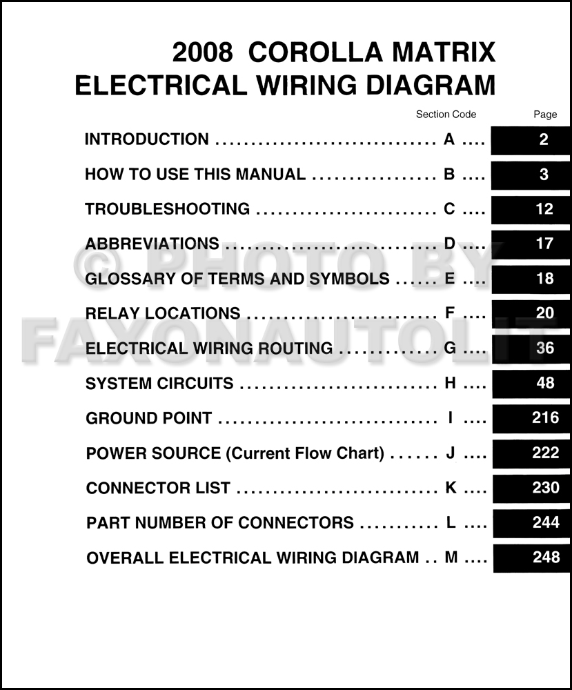 2008 Toyota Matrix Wiring Diagram Manual Original