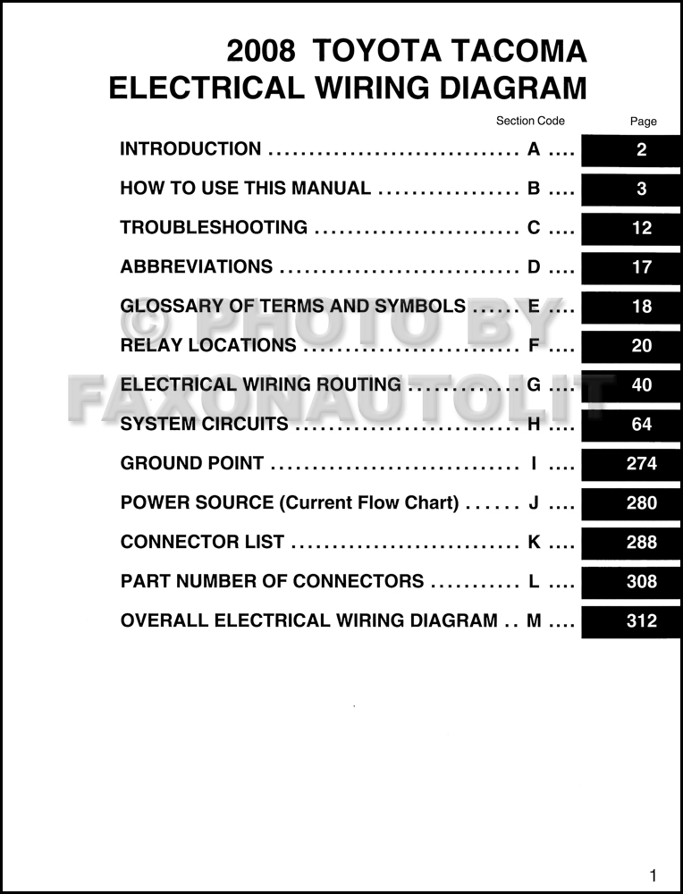 2008 Toyota Tacoma Pickup Wiring Diagram Manual Original