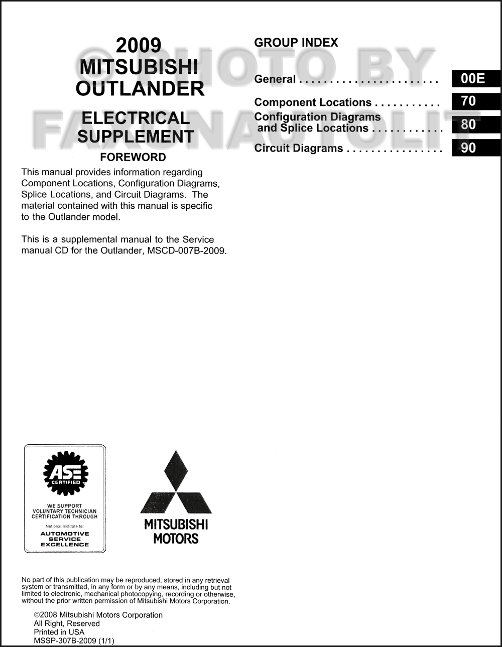 2009 Mitsubishi Outlander Wiring Diagram Manual Original