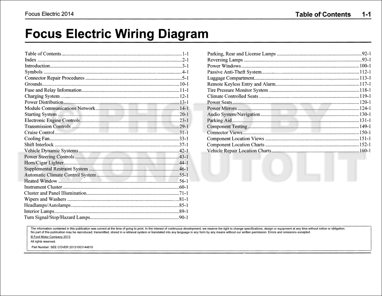 2014 Ford Focus Electric Wiring Diagram Manual Original