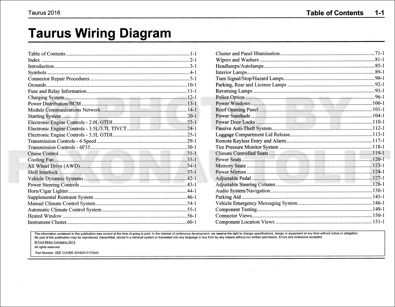 2016 Ford Taurus Wiring Diagram Manual Original